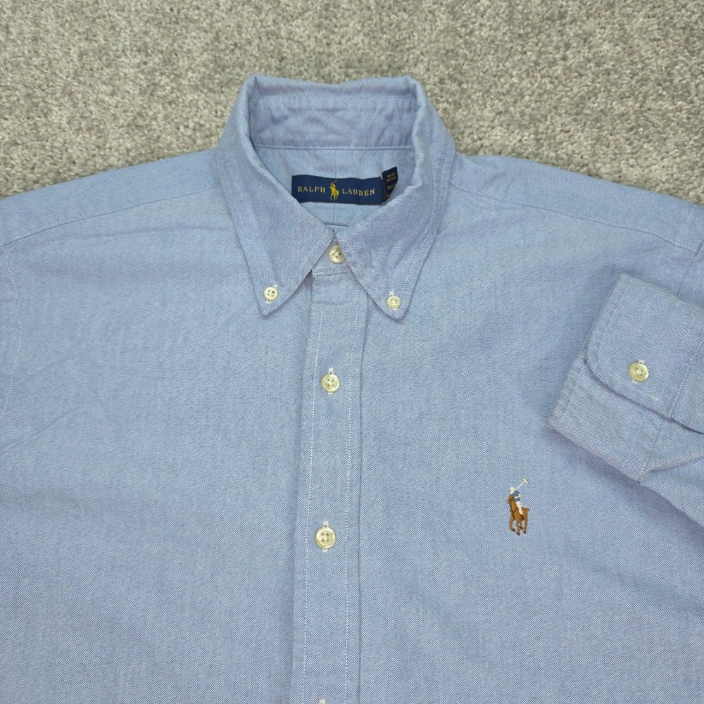 Ralph Lauren Mens Blue Oxford Button Down Shirt Long Sleeve Large Multi Pony